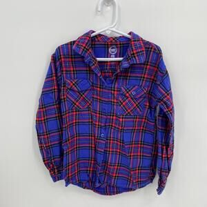 Wonder Nation Plaid Button Front Long Sleeve Shirt Blue Red Size Small 6/6X